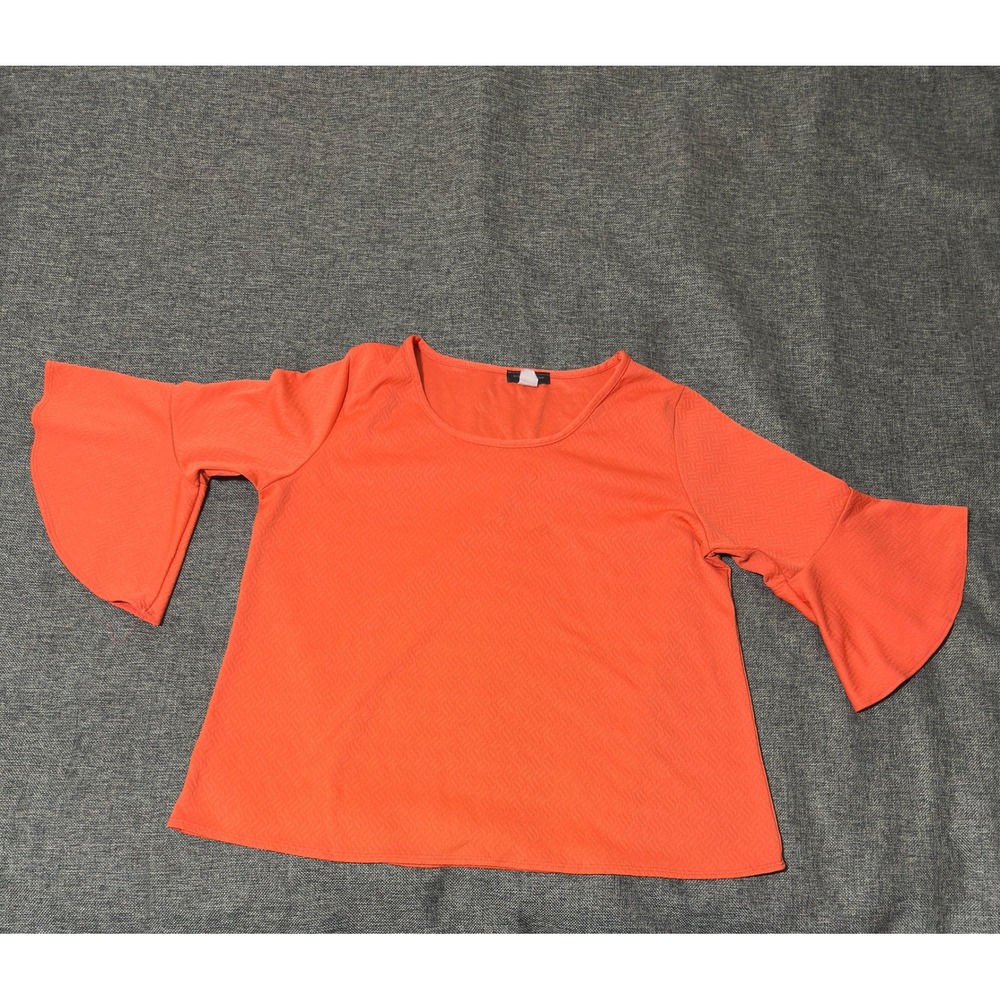 American City Wear Women's XL Blouse Orange Bell Sleeve Textured Chevron